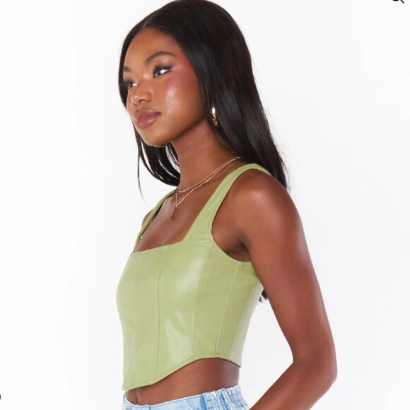 Show Me Your Mumu The Corset Top in Sage Faux Leather - Picture 2 of 9